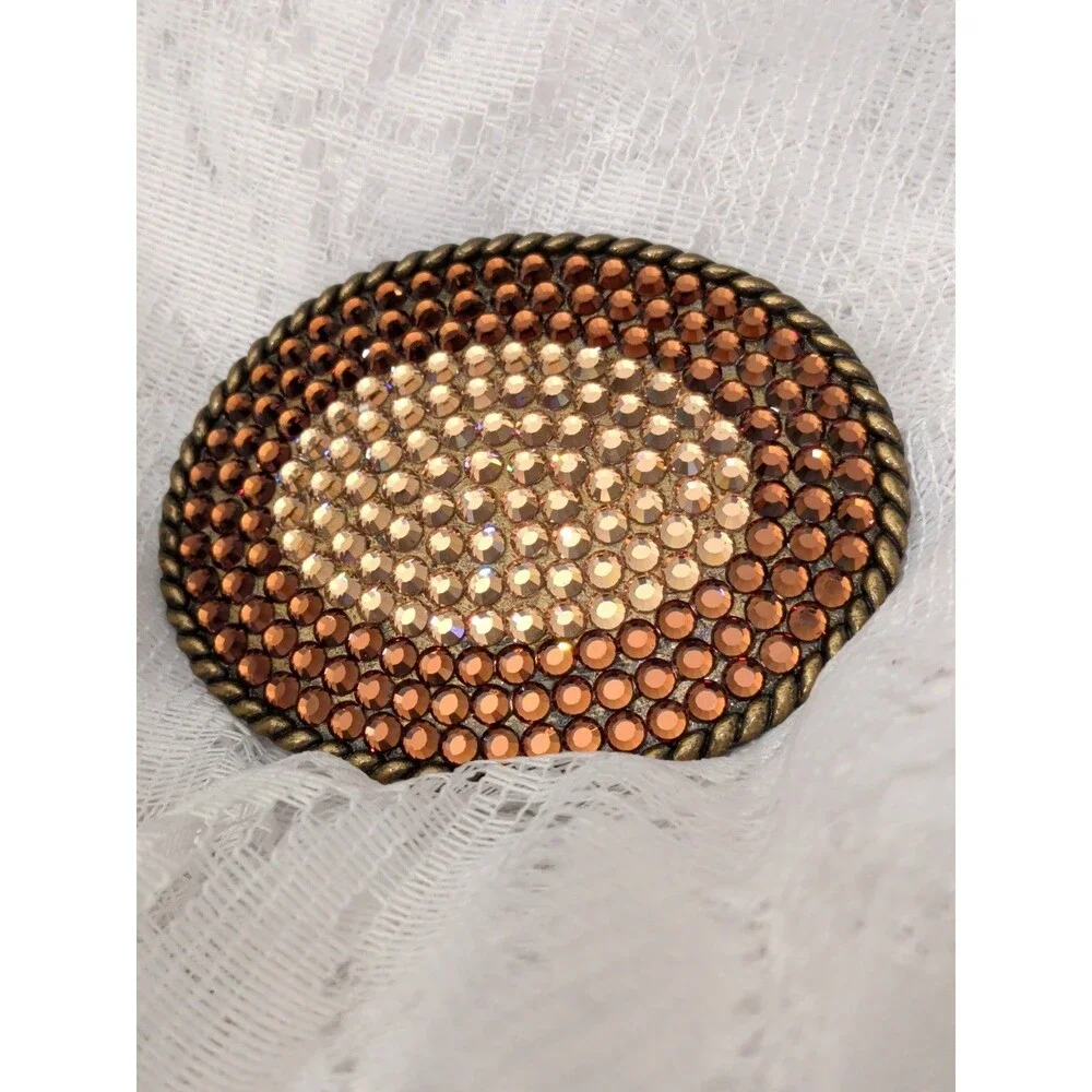 Vintage Oval Belt Buckle Joomi Joolz Rhinestone Roped Brass Y2K Western Glam USA